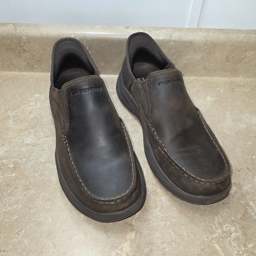 Skechers Slip-ins Shoes Mens Size 9 W Brown Leather Slip On Comfort SN 205204/WW